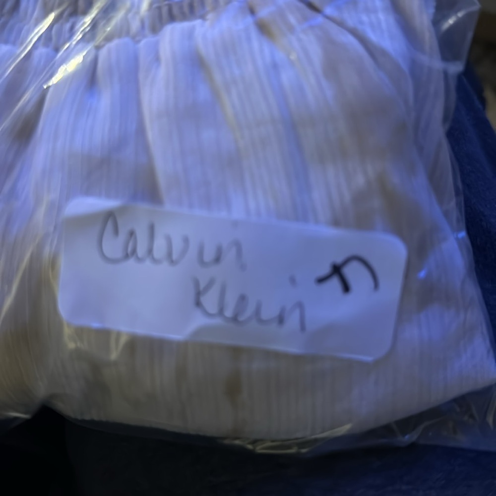 CALVIN KLEIN Woman Flutter sleeve smocked tan-white mock neck classic tank NWT S - Picture 14 of 14